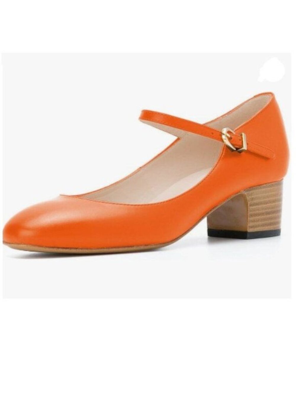 FSJ Orange Mary Jane Stacked Block Heels Vintage Pumps Retro Round Toe Shoe